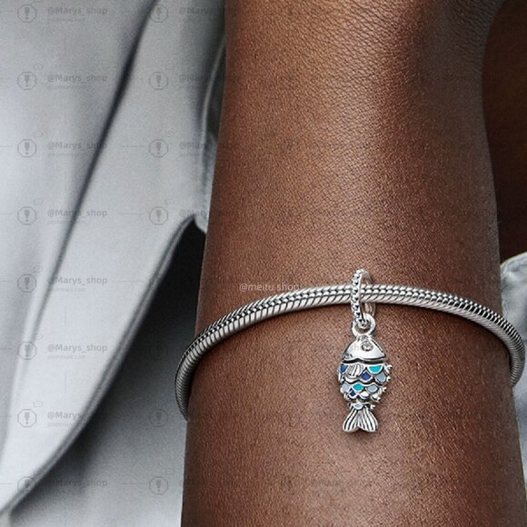 Pandora Blue Scaled Fish Dangle Charm - Picture 5 of 6